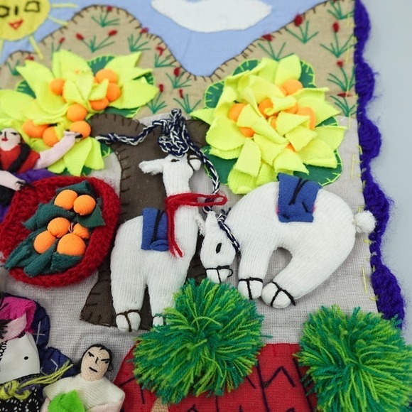 Vintage Peruvian Arpillera Wall Art 3D Textile Tapestry Handmade Pueblo Village - Picture 6 of 13